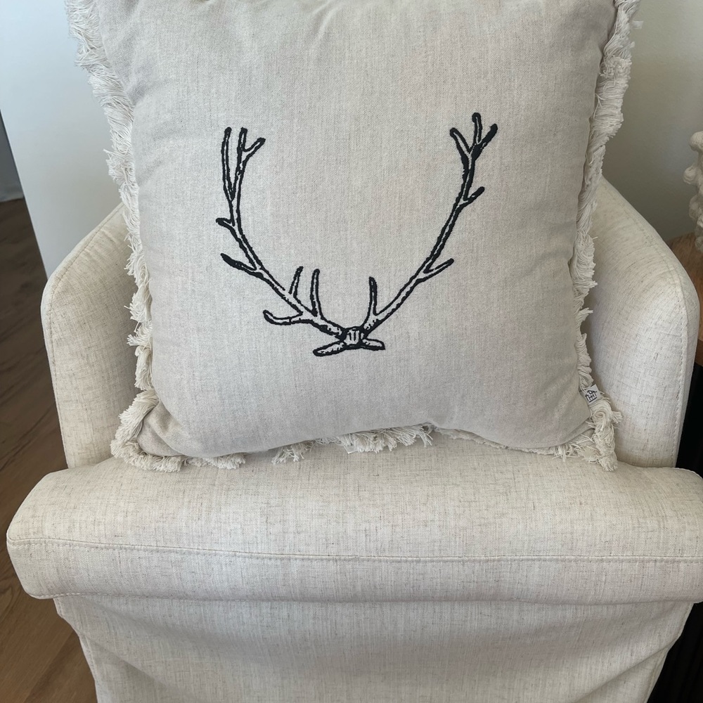 NEW Hearth & Hand Embroider Antler Pillow ~